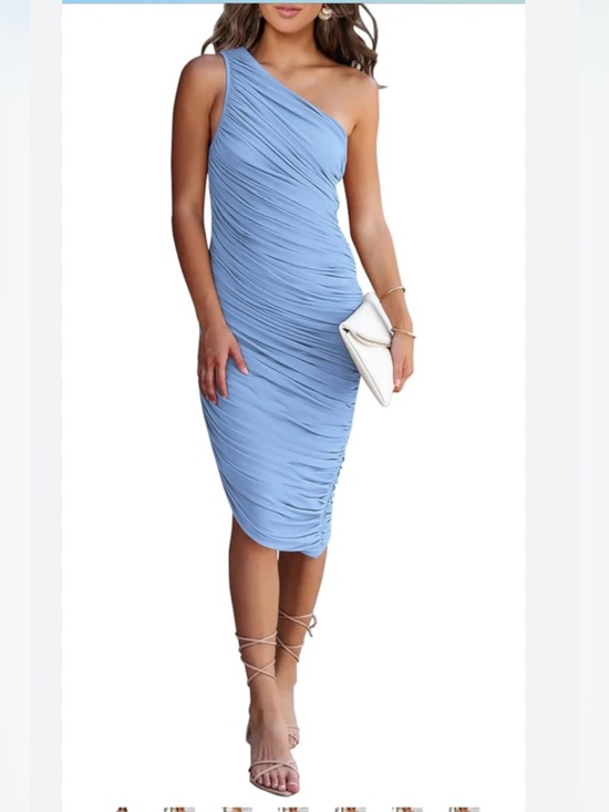 PrettyGarden Dresses & Skirts - NWT Pretty Garden Ice Blue One Shoulder Rauched Bodycon Midi Dress Size L